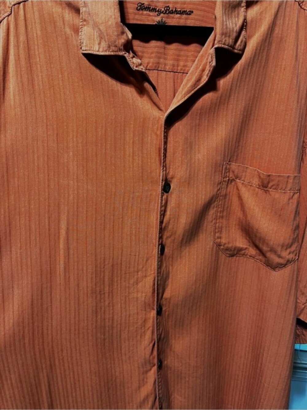 Tommy Bahama 100% Silk Camp Shirt Men 2XT Salmon Orange Short Sleeve Resort Wear - Picture 7 of 13